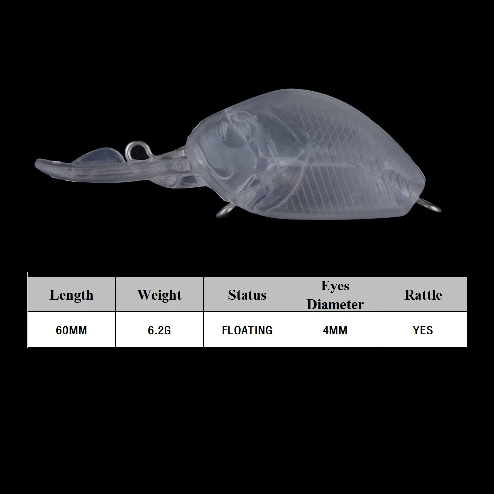 Chan'sHuang 20 piezas cebo en blanco sin pintar 6,2g/60mm de ancho labio Crankbait sonajero flotante señuelo de pesca Artificial - imagen 2