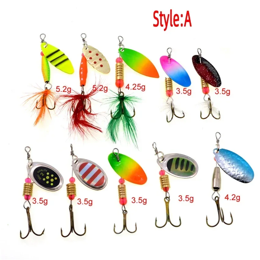 Señuelos de pesca giratorios con cuchara de Metal, juego de 10 Uds., Spoonbait, Crankbaits, Wobblers de pesca para Lucio, Kit de ganchillo, cebo Artificial - imagen 2