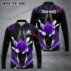 Polo de manga larga con estampado 3D de bolos y pines para hombre, Polo con solapa Unisex informal de otoño, PLP79