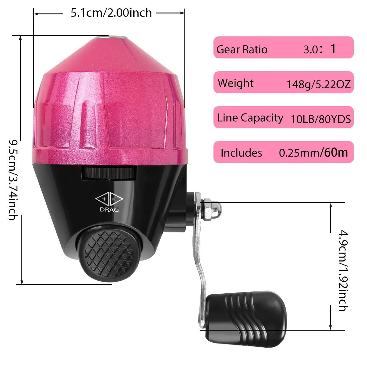Carrete de pesca con tirachinas rosa, Mini carrete de pesca Baitcasting, carrete de doble brazo cerrado, rueda de pesca - imagen 2