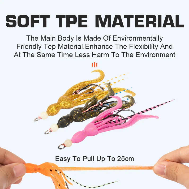 OBSESSION HK037 2 unids/bolsa 9,5 cm 5g cebo de pulpo de agua salada Material TPE silicona suave pulpo calamar señuelo UV Twin Assist Pike Hook - imagen 4