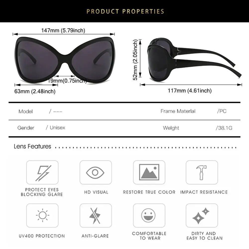 Gafas de sol deportivas de gran tamaño para hombre y mujer, lentes de sol de estilo Hip Hop, góticas, decorativas de viaje, Y2K - imagen 5