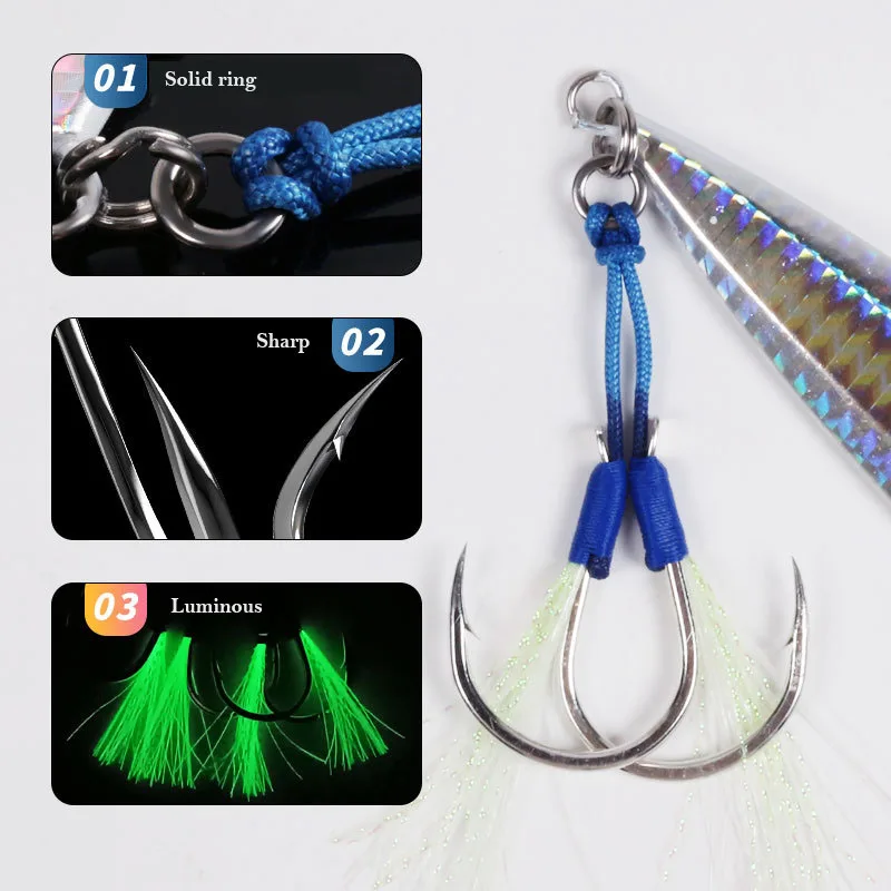 Anzuelo de Pesca de Mar de acero de alto carbono 2/0 3/0 4/0 5/0 7/0 aparejos de pesca de agua salada anzuelos de asistencia de Jigging lento - imagen 3