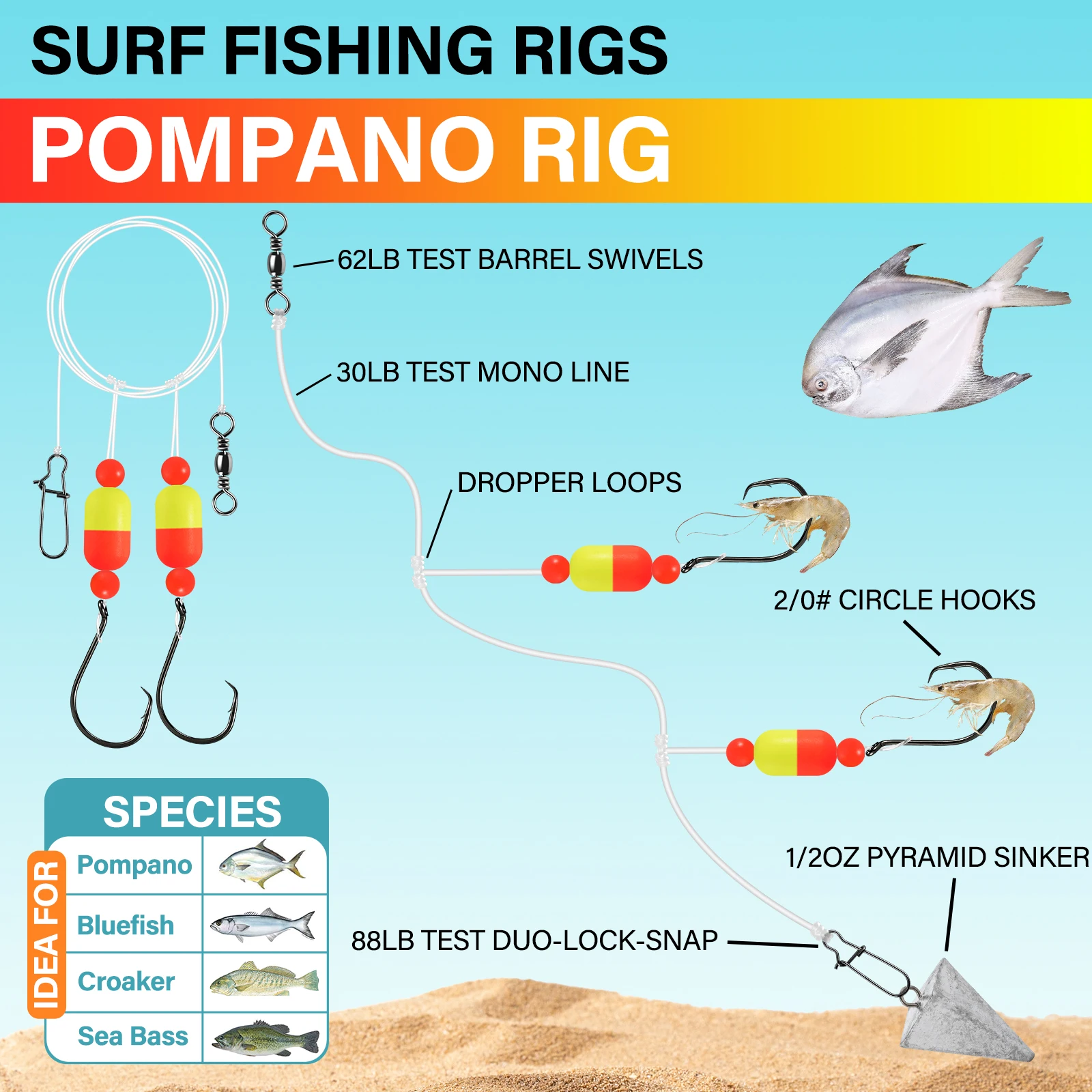 Pompano Rigs de surf con flotadores y gancho círculo - imagen 2