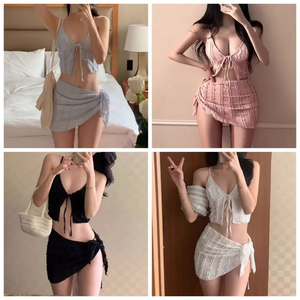 Bikini de tres piezas con diseño adelgazante para mujer, traje de baño sin tirantes con pecho pequeño, sensación de gama alta, piezas separadas, Bikini de estilo coreano - imagen 5