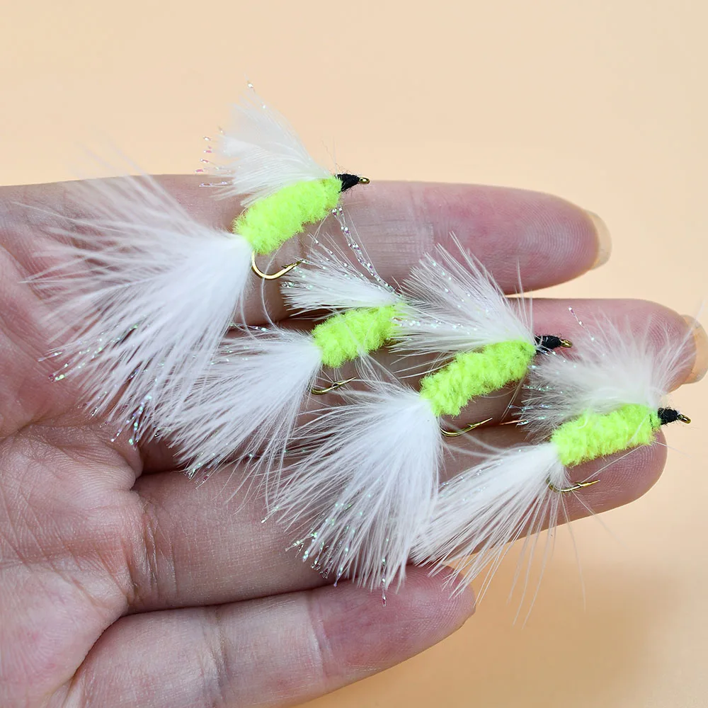 5 uds moscas de pesca con mosca moscas de Bugger lanoso atadas a mano para pesca con mosca de trucha, lubina, ninfas húmedas, moscas serpentinas, Señuelos de Pesca con mosca - imagen 2