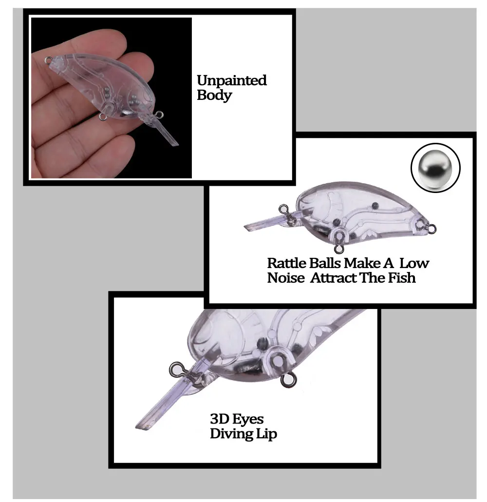 Crankbait plano Huang – Señuelo artesanal sin pintar - imagen 3