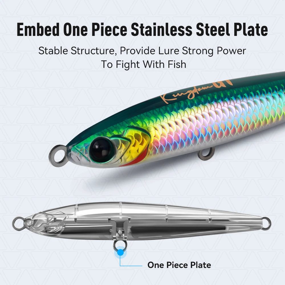 Señuelo de pesca Kingdom, cebo tipo lápiz que se hunde en agua salada, 62g, 90g, 110g, señuelo para trucha y lubina, anzuelo triple, aparejos de pesca Pecsa de fundición larga - imagen 3