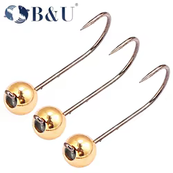 B & U 5 uds Micro Jig Head anzuelos de pesca Set 0,5g-4g cabeza de cobre Mini manivela anzuelo para señuelo de gusano suave accesorios de pesca