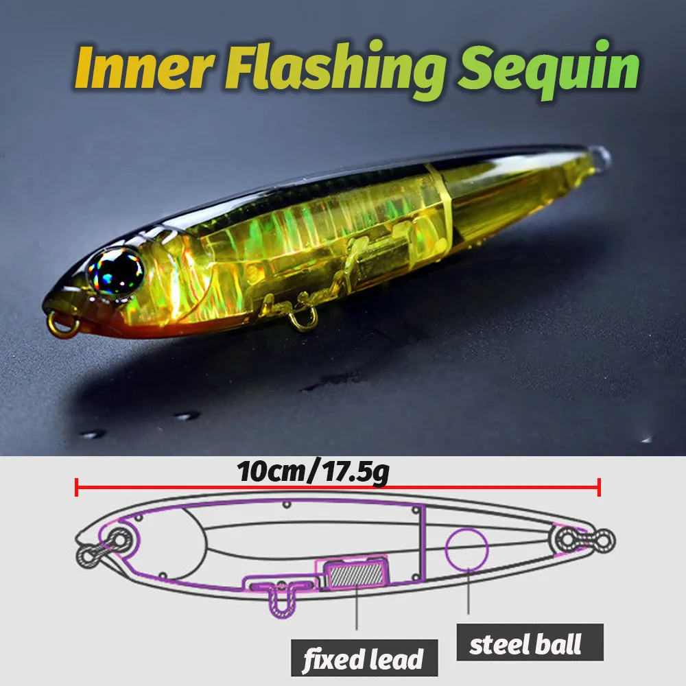 GOBAIT-cebo tipo lápiz flotante, 17,5g, 10cm, Topwater, caminar al perro, señuelo de Pesca, anzuelo Swimbait 3D, Popper, Pesca, sonajero de pececillo, Cranbait - imagen 3