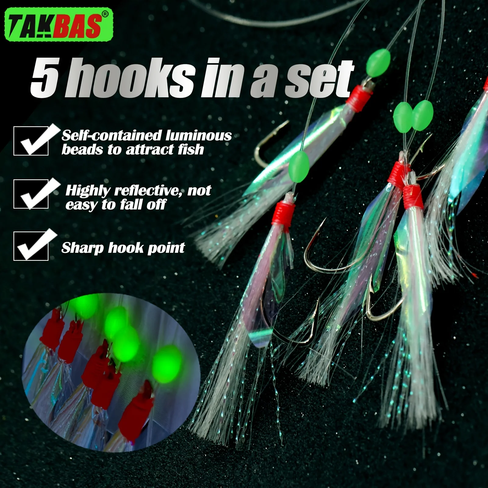 Anzuelos Takbas Sabiki con triples luminiscentes para caballa - imagen 5