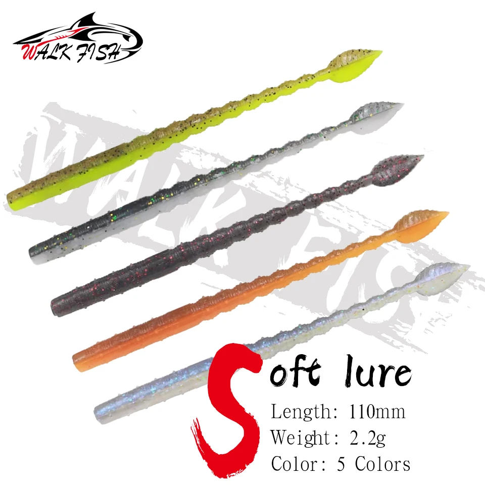WALK FISH 10 Uds 110mm 2,2g cebos blandos fideos flotantes gusano TPR olor a pescado piruleta insecto dos colores pez mandarín lubina Artificial