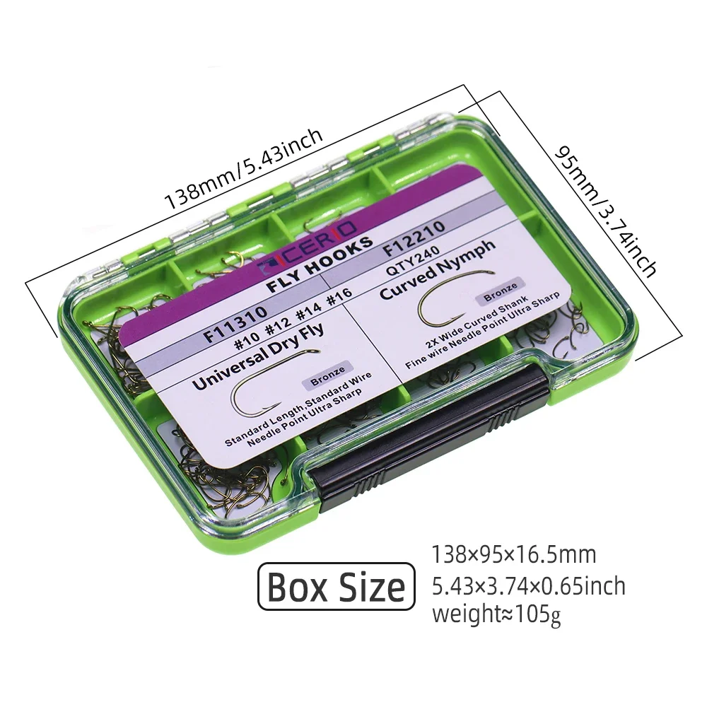 ICERIO-anzuelos de pesca con acabado de bronce, 240 piezas, con caja, seco, húmedo, ninfa, gambas, Caddis, Pupae, curvo, Scud checo - imagen 4