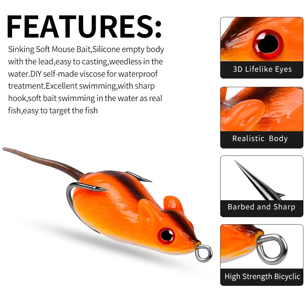 PRO BEROS-señuelo de pesca con ojos 3D, cebo de ratón suave, campanas que se hunden, 5cm, 9g, conjunto Artificial de silicona, aparejos de pesca - imagen 2
