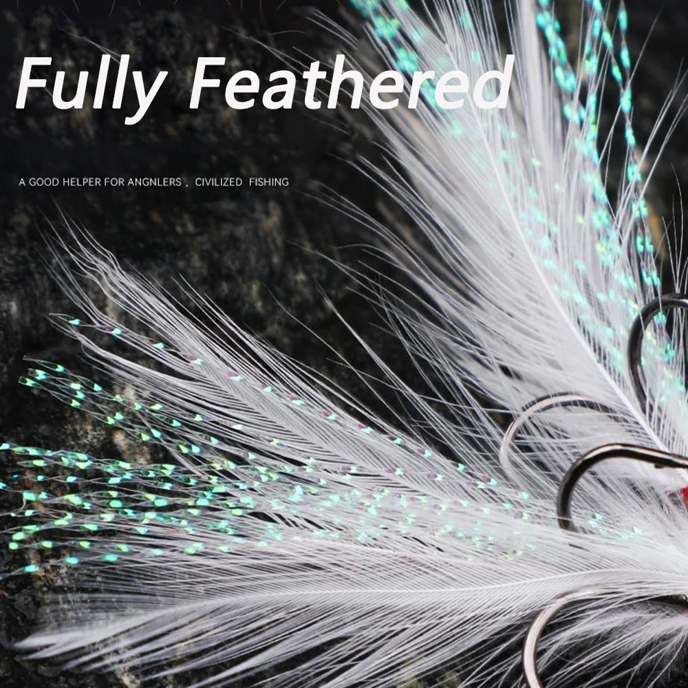 Anzuelos triples de plumas 1 # -10 # 15 Uds anzuelo de pescado ángulo con púas afilado acero alto en carbono níquel antioxidante señuelo aparejos de pesca anzuelo - imagen 3