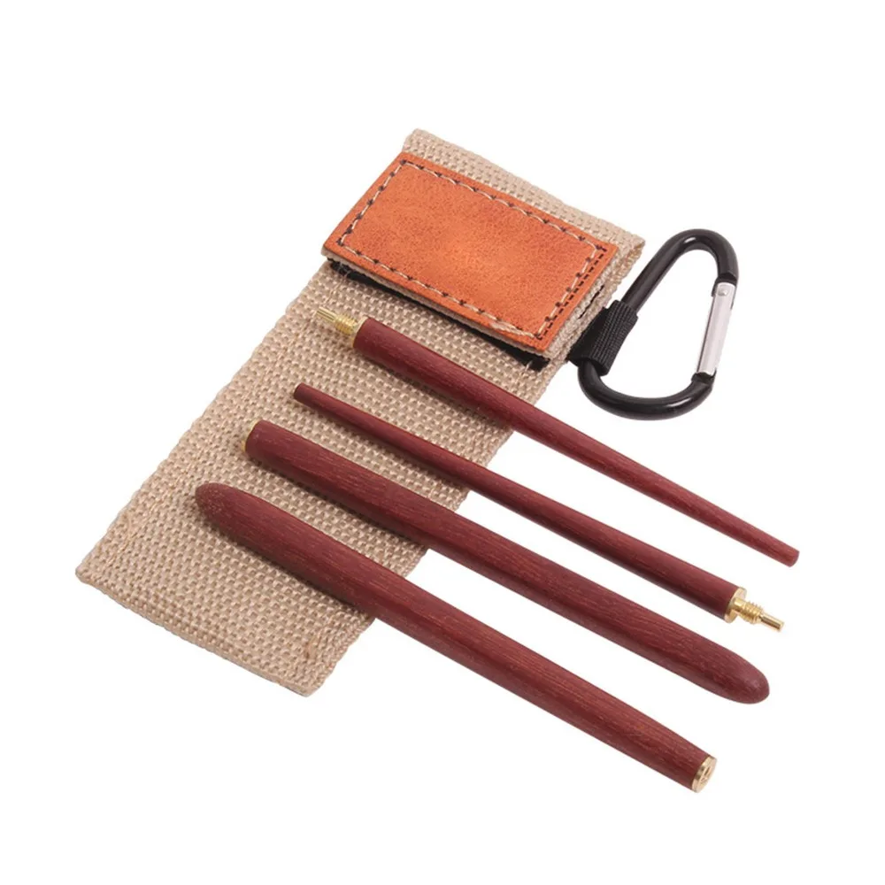 Palillos plegables de madera portátiles con funda de viaje