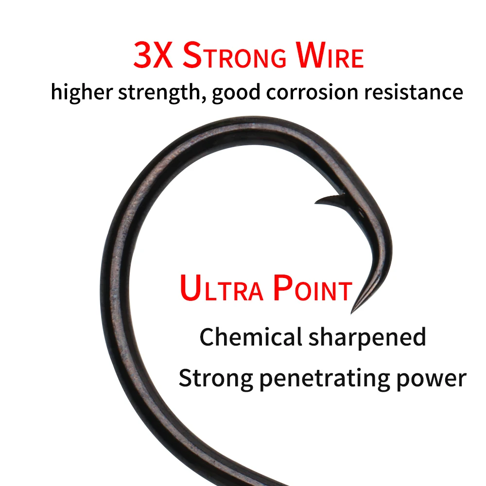 Ellllv-anzuelos circulares de caña corta para pesca en agua salada, anzuelos de cebo pesado para bagre, pargo, Marlin, 4 # - 10/0 - imagen 5