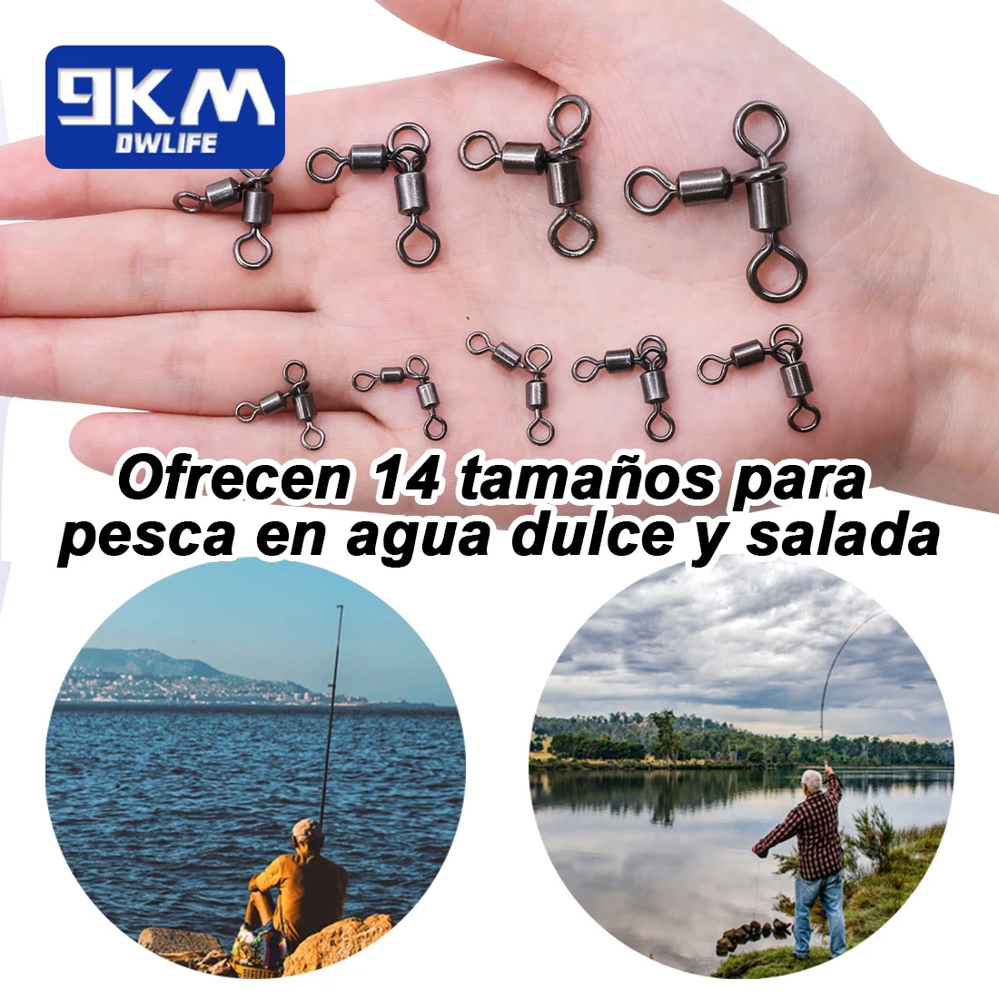 Señuelos de pesca giratorios de 3 vías, línea cruzada giratoria de agua salada, 25 ~ 100 Uds., conector de cadena de anillo, aparejo de bagre curricán de agua dulce - imagen 5