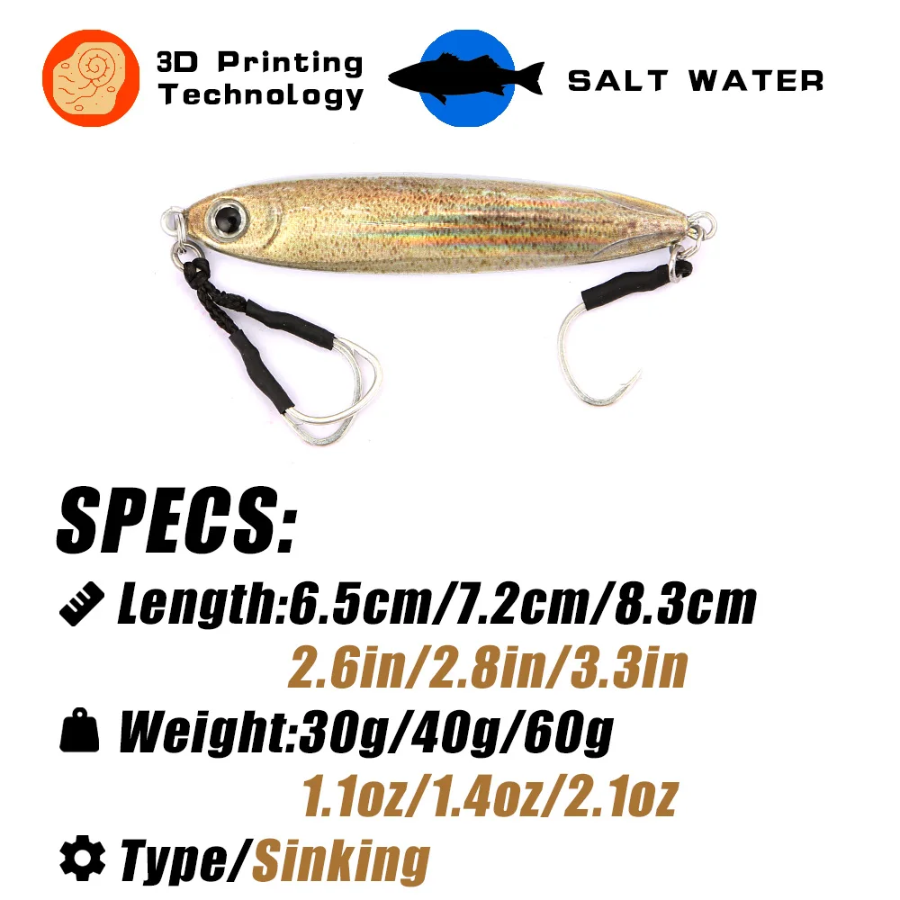 B & U Jig-señuelo de pesca con pesas, plantillas de pesca, señuelos de agua salada, plantilla de lubina de Metal, Isca, peces artificiales artificiales, purpurina holográfica - imagen 4