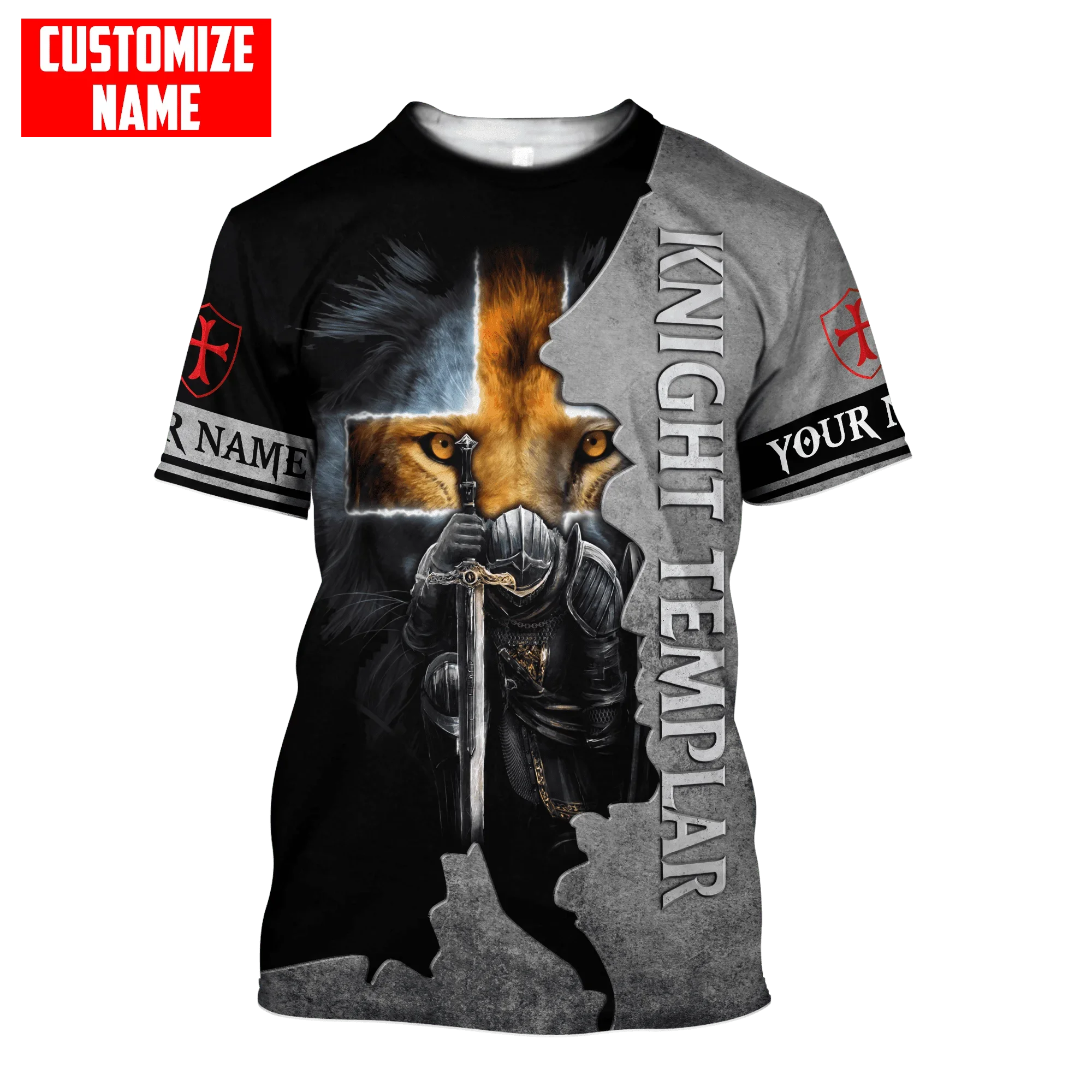 Caballero Templario León nombre personalizado 3D completamente impreso camiseta de moda para hombres verano Unisex pantalón corto Casual camiseta de manga TX301
