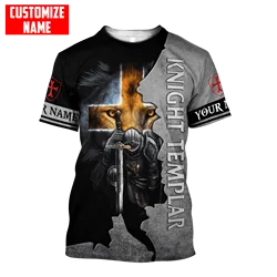 Caballero Templario León nombre personalizado 3D completamente impreso camiseta de moda para hombres verano Unisex pantalón corto Casual camiseta de manga TX301