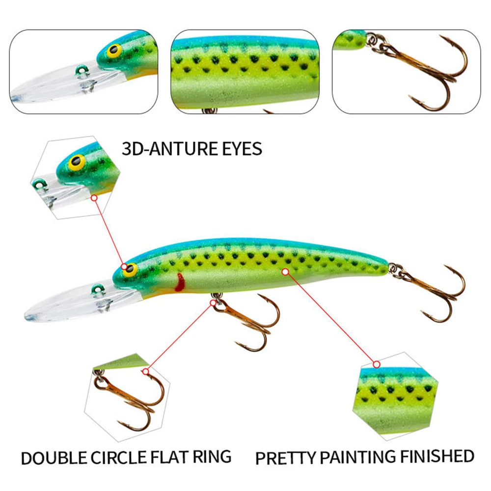 Señuelos de Pesca flotantes Minnow Wobbler, cebo duro Artificial de fundición larga para buceo profundo, cebo de lubina para pesca en agua de mar, 11cm, 12,5g, MN626 - imagen 5