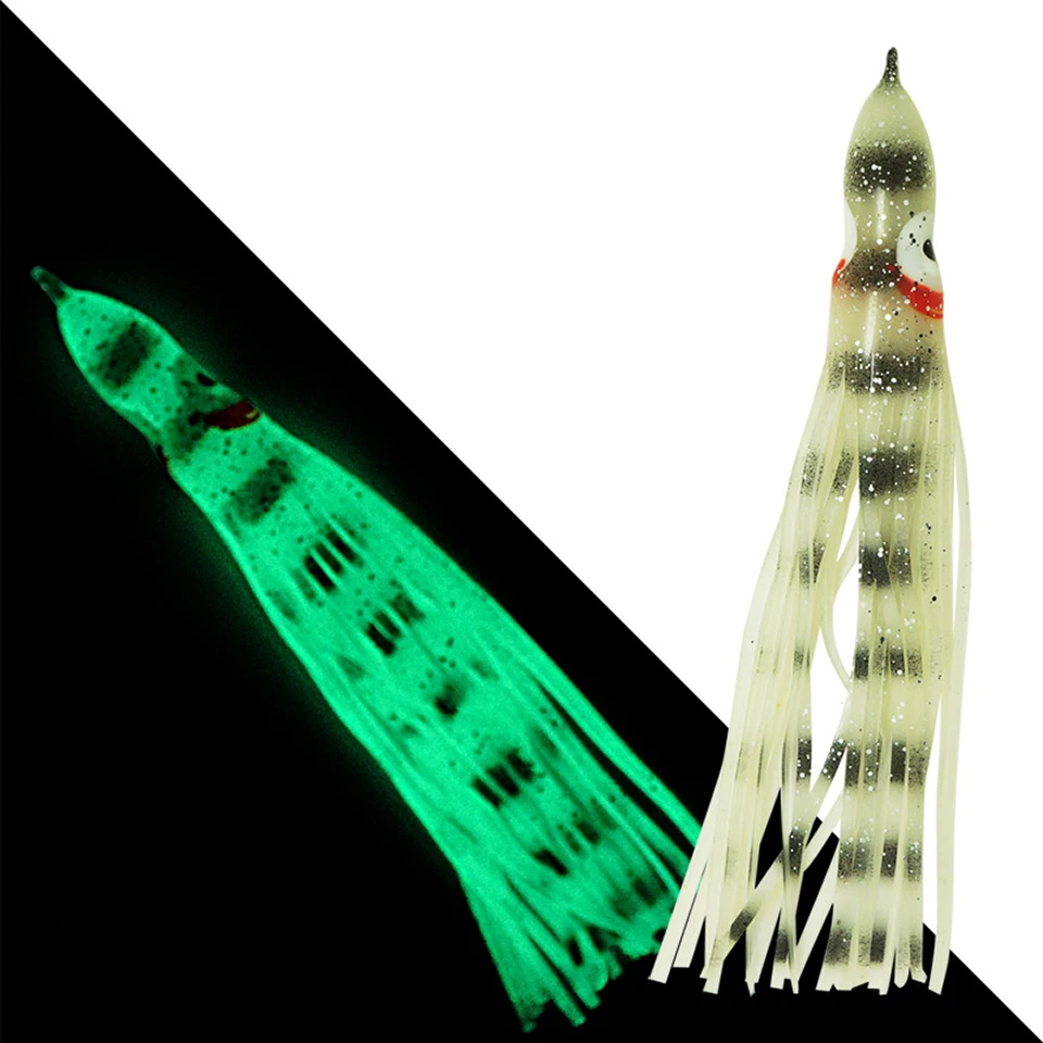 Señuelos blandos de pulpo noctilucente, cebo de pesca Artificial, perca de mar, cebo de calamar, 50mm, 90mm, 115mm, 5 unidades por lote - imagen 5