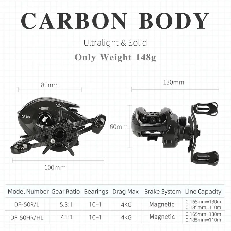 TSURINOYA-carrete de pesca Baitcasting Dark Wolf 50, ultraligero, 148g, carrete de carbono para cebo, finura, trucha Ajing, juego ligero - imagen 2