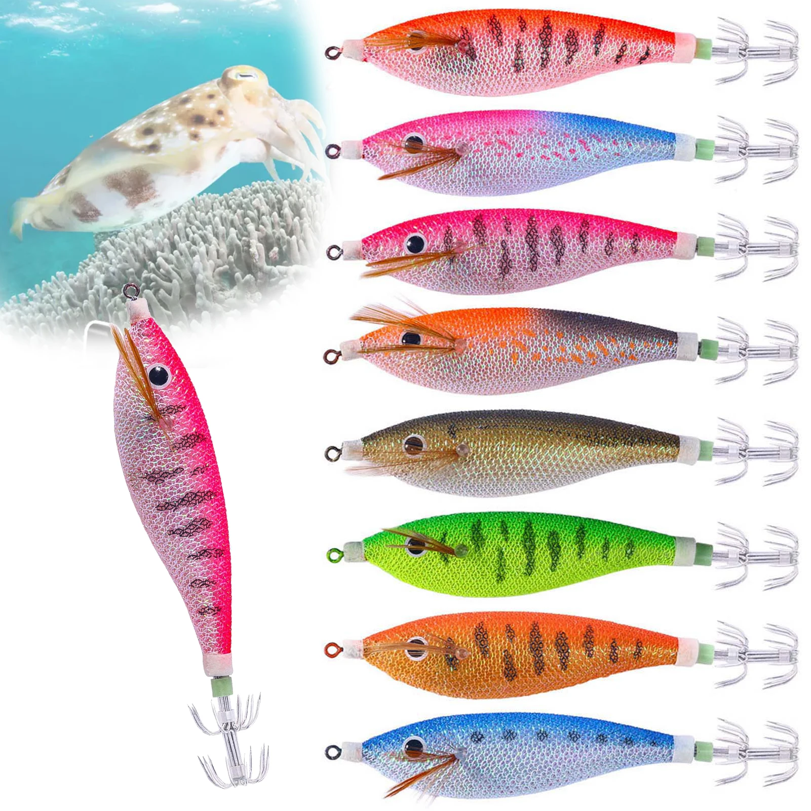 Cebos de calamar jig head luminosos para sepia en agua salada - imagen 5