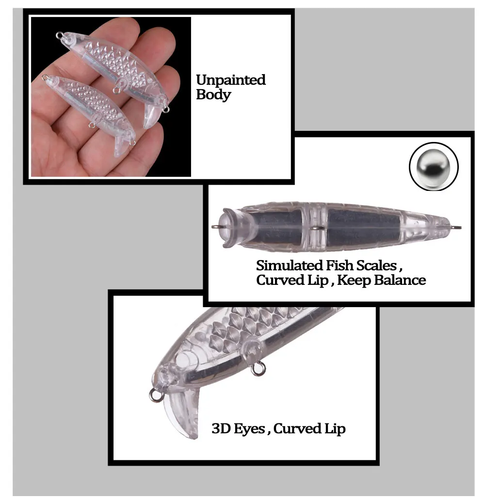 ChansHuang Señuelos de pesca sin pintar labio curvo 6,4g/11,6g
