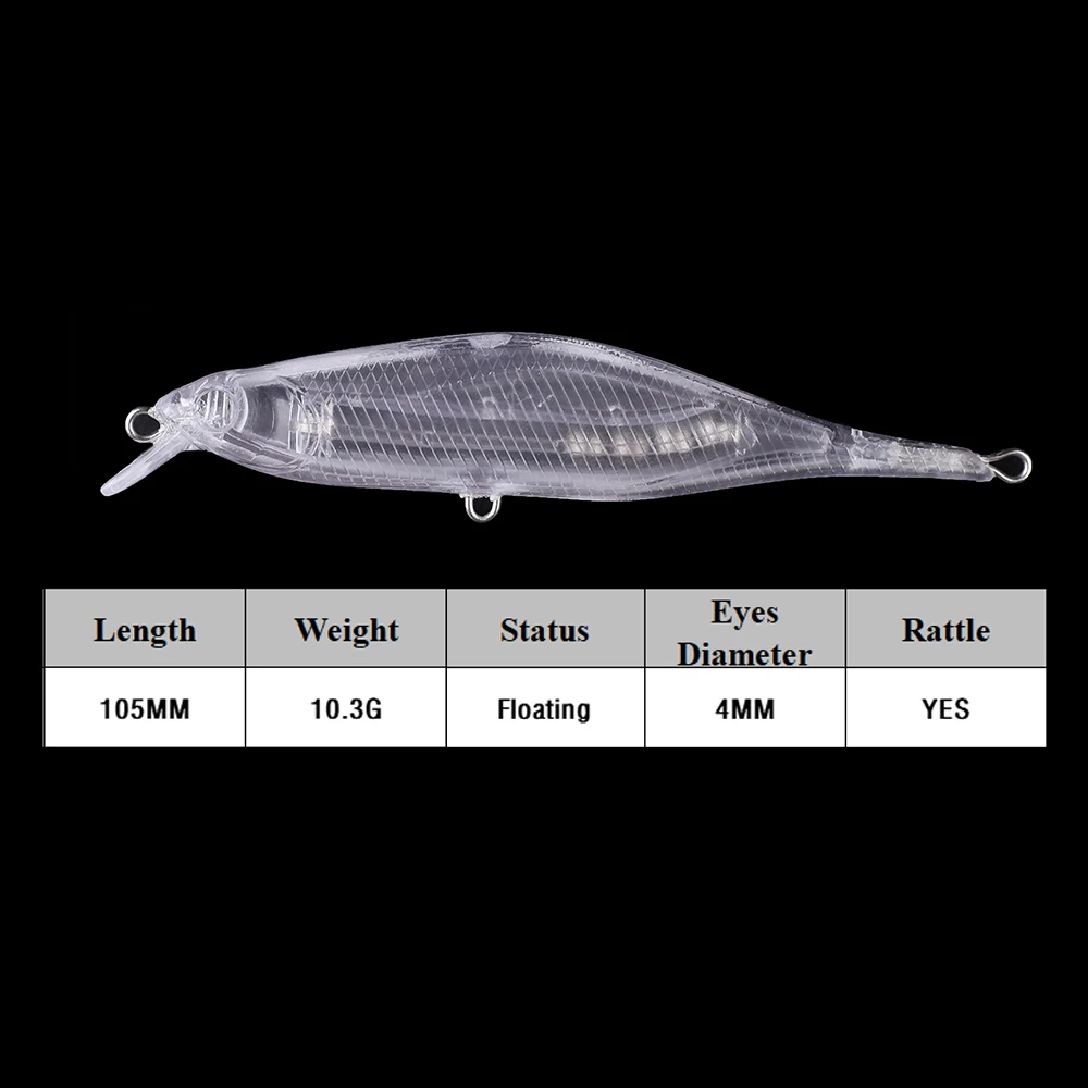 Chan'sHuang-Cebo en blanco sin pintar de 20 piezas, 10,5 cm, 10,3g, largo, alambre para pececillos, resiste el cuerpo, señuelo de pesca de mayor tensión - imagen 2