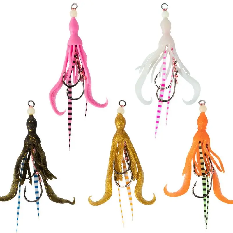 1 unidad13 # Señuelo de falda de calamar de silicona suave, anzuelo de ayuda de Jigging lento, cebo luminoso de curricán, accesorios de pesca de mar de agua salada, 7g