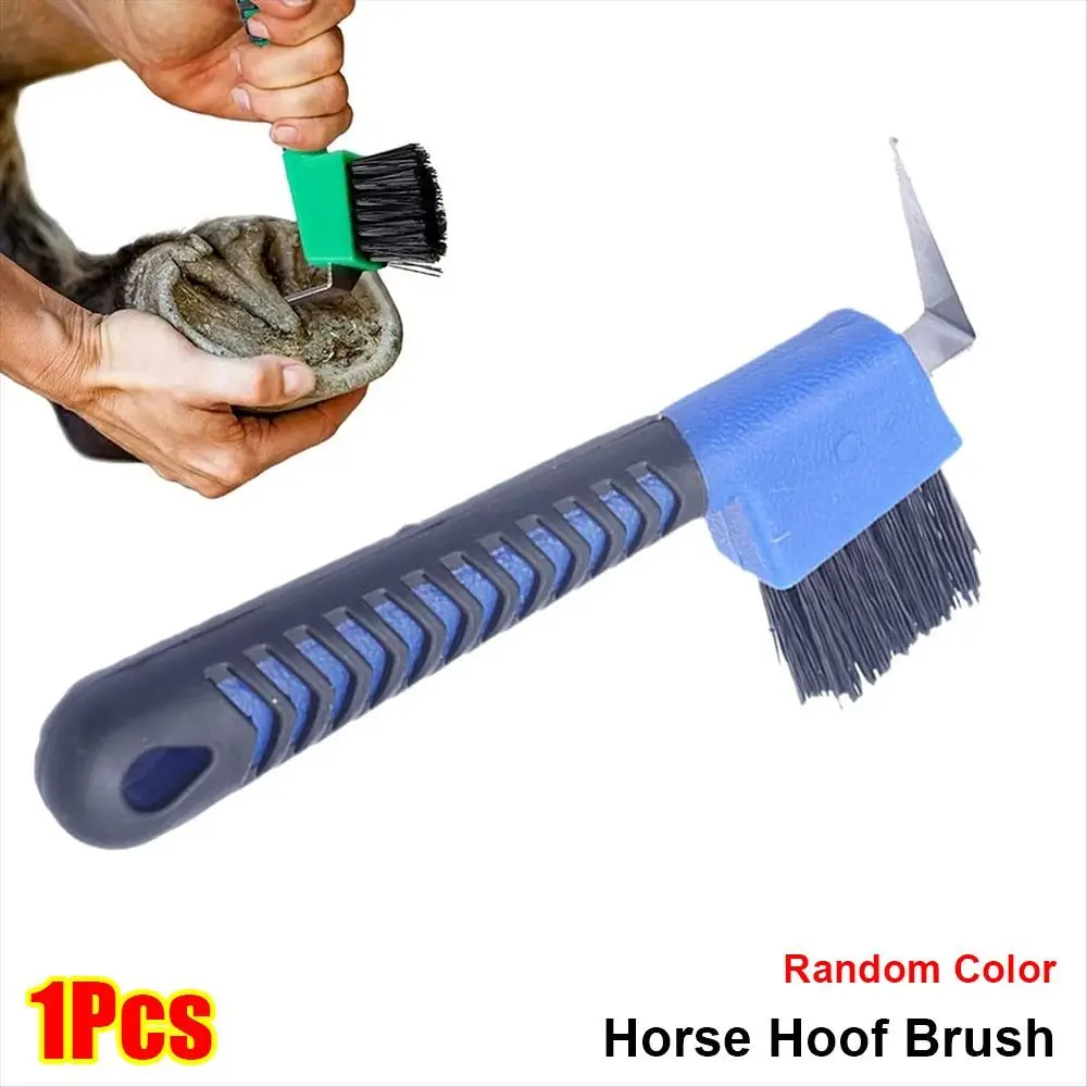 1 Uds. Cepillo para pezuñas de caballo con cerdas de nailon, agarre cómodo, herramienta de limpieza de pezuñas de Metal, herramienta de aseo antideslizante de Color aleatorio - imagen 4
