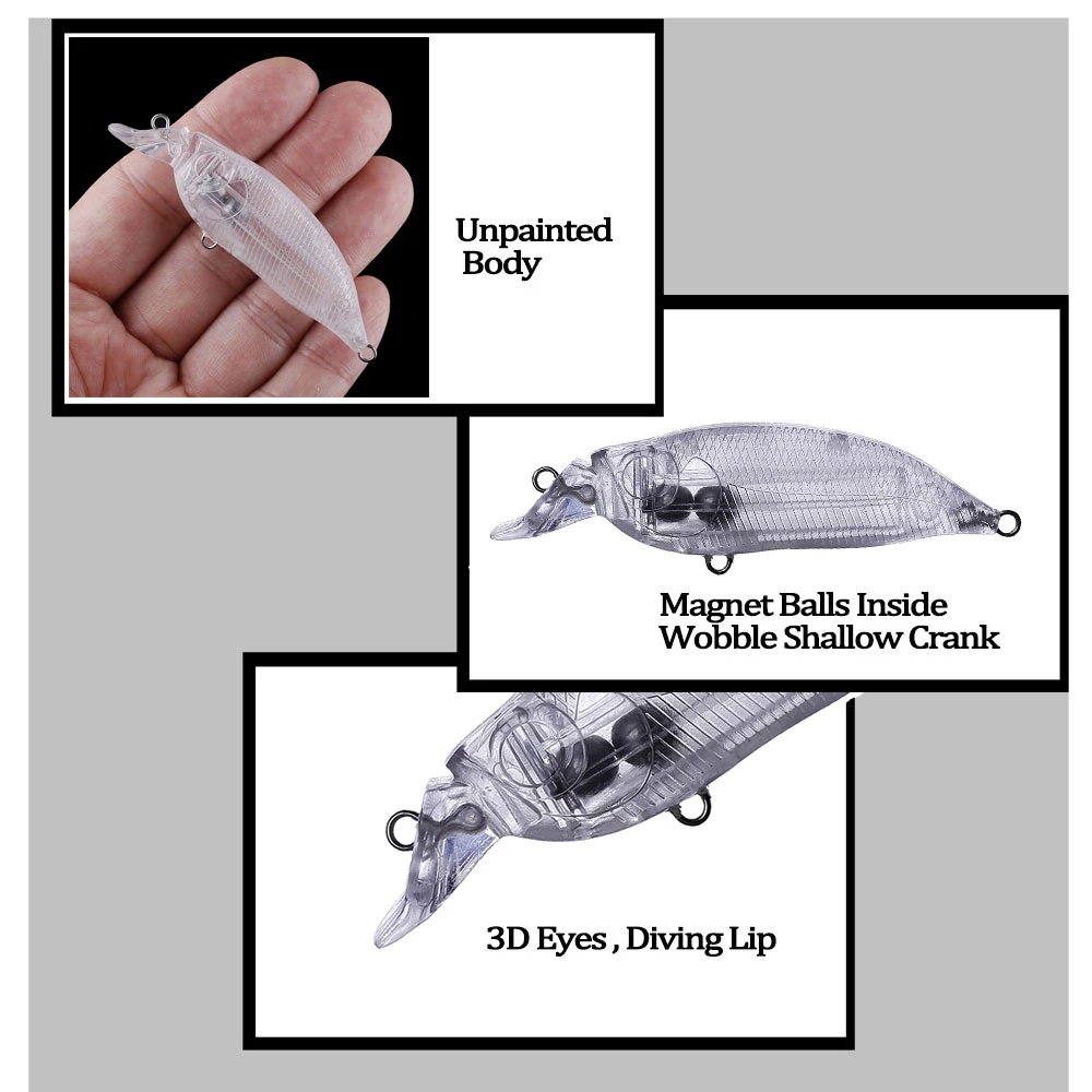Chan'sHuang-Cebo en blanco sin pintar, 10 piezas, 70mm, 7,5g, bolas magnéticas, pececillo tambaleante, manivela poco profunda, señuelo de pesca Artificial hecho a mano - imagen 5