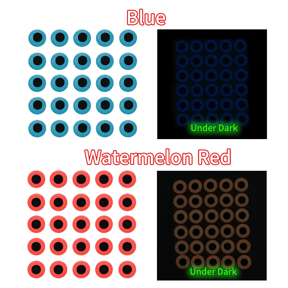 Elllv 100 Uds. Ojos luminosos de señuelo de pesca 3D 3mm -12mm ojos de plantilla de pesca de mar Streamer moscas señuelo duro suave Material de fabricación 6 colores - imagen 5