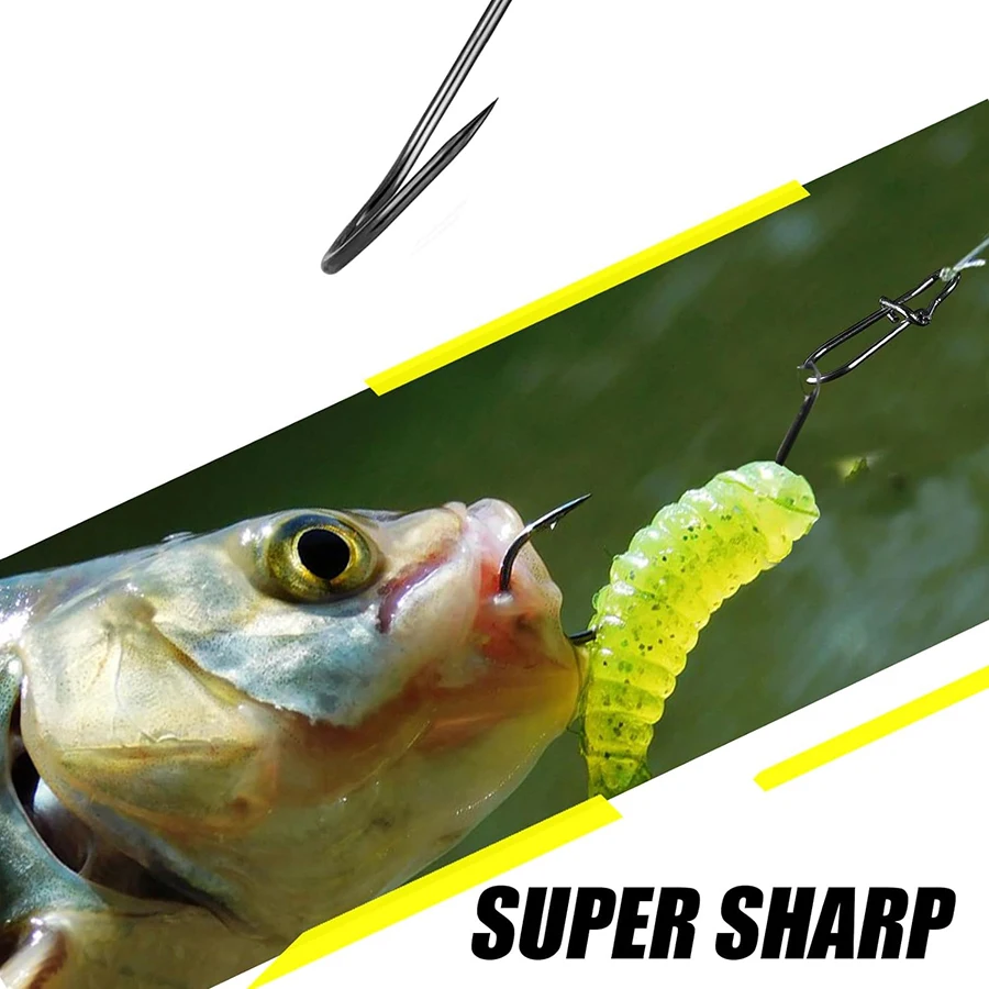 Anzuelos circulares compensados anzuelos circulares de pesca con púas agua dulce negro 19 tamaños 1-22 #    Anzuelos de pesca de lubina con púas fuertes - imagen 4