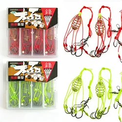 4 unids/lote 6 ganchos anzuelo de pesca de explosión señuelo de pesca trampa de cebo jaula alimentadora anzuelo de pesca afilado con resortes de acero inoxidable