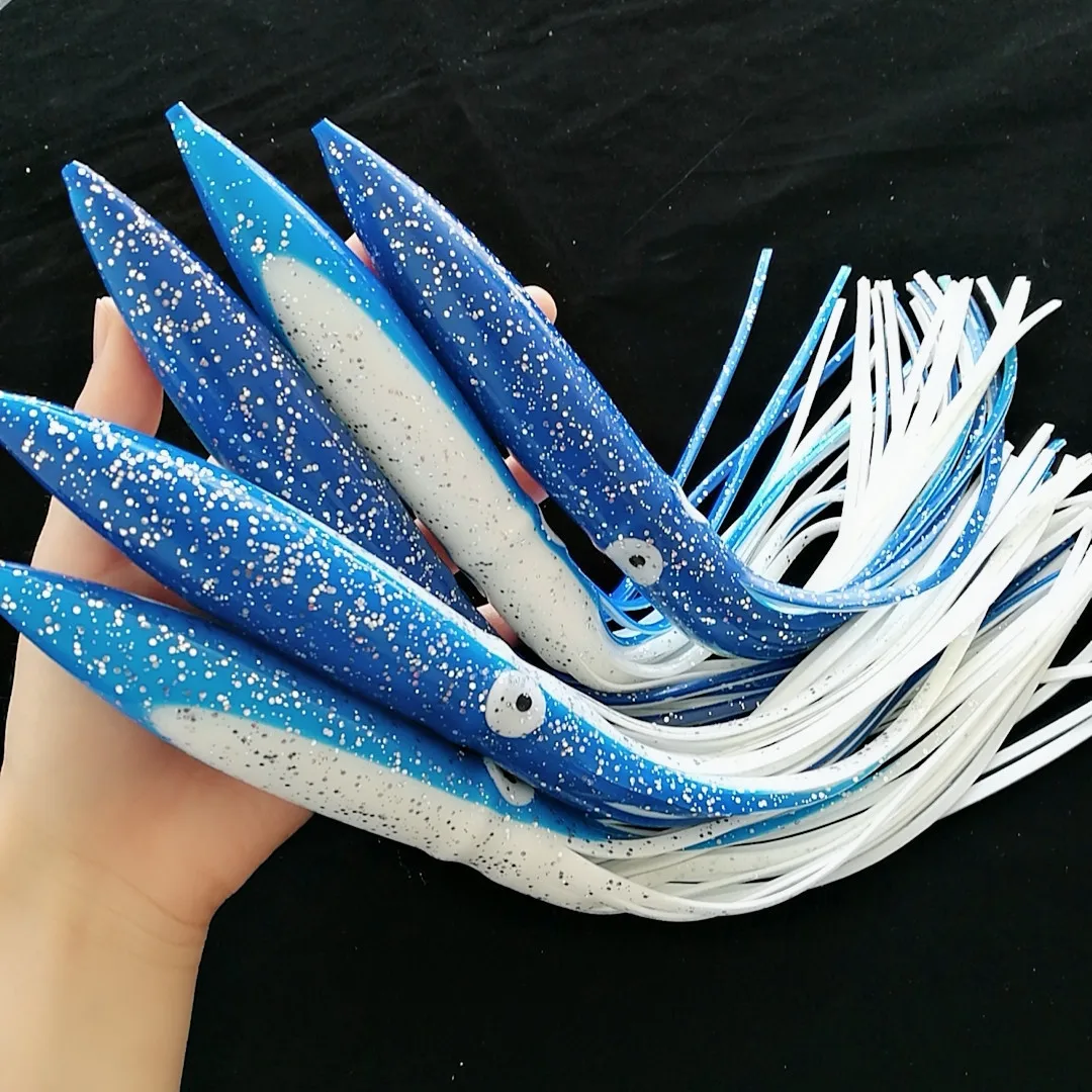 Señuelos luminosos de silicona para pesca en el mar, faldas de pulpo suaves de 7 piezas y 30cm, herramienta de ojo brillante 3D para pesca de calamar - imagen 4
