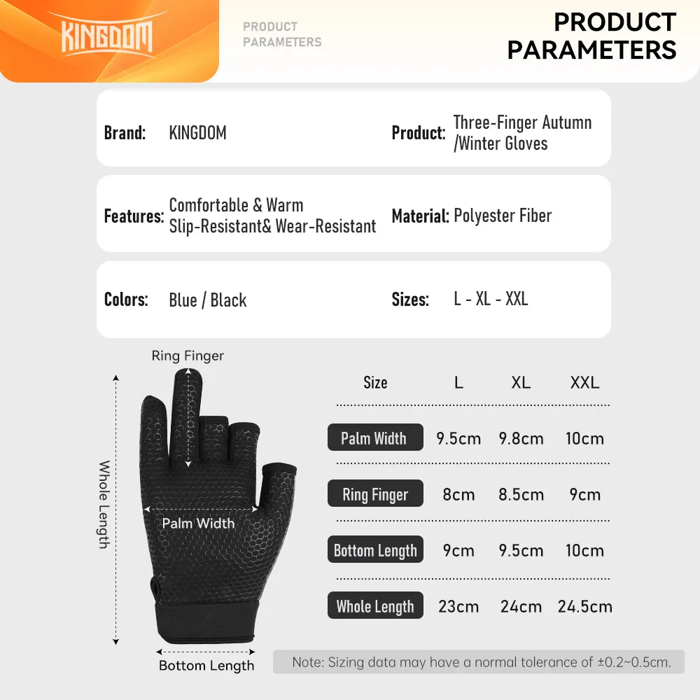 Kingdom-guantes de pesca de invierno L XL XXL para exteriores, corte de 3 dedos, antideslizantes, para ciclismo, correr, deportes, ropa de pesca - imagen 3