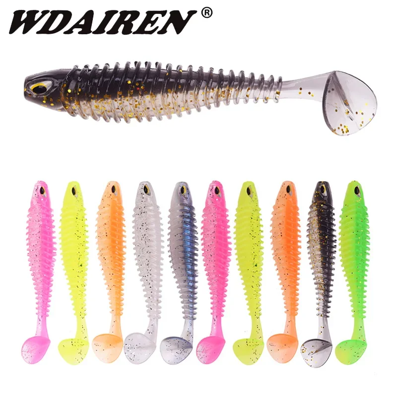 5 uds 8cm 4,5g cola de paleta pesca cebo suave ojos 3D plantillas Wobblers espiral silicona cebos de goma Artificial para lubina carpa