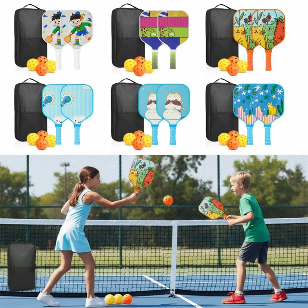 Juego de Pickleball para niños de dibujos animados, juego de Pickleball portátil ligero, juego de Pickleball Universal de 4 pelotas para deportes al aire libre - imagen 4