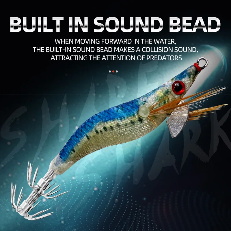 3/6 Uds. Gancho de calamar y camarones de madera que brilla en la oscuridad 1,5 #   Pequeño con cuentas de contrapeso, calamar, sepia, gancho, madera, camarones - imagen 2