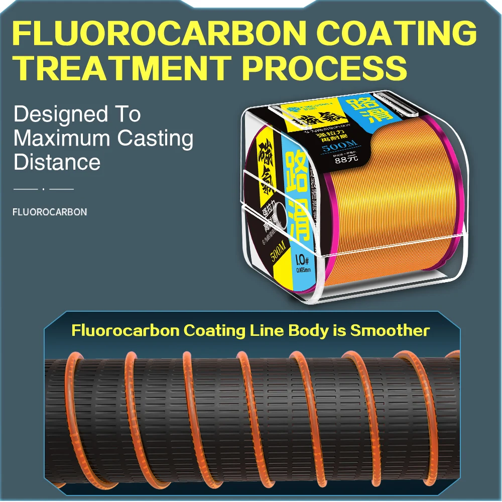 Línea de pesca ZUKIBO de 500m con revestimiento de fluorocarbono, línea de pesca japonesa de monofilamento súper fuerte, línea de pesca Invisible de hundimiento rápido - imagen 5