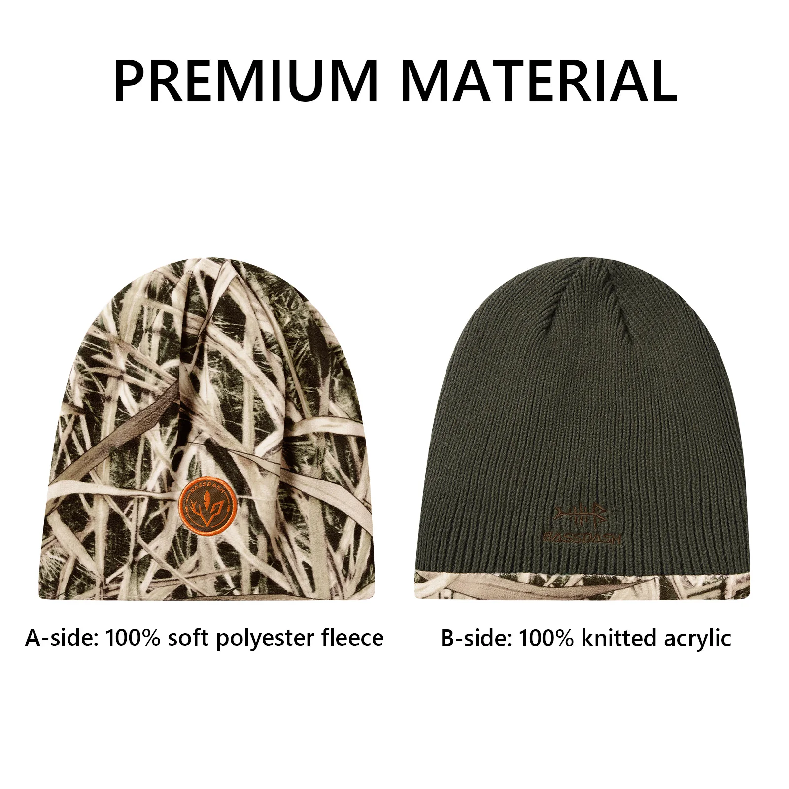 BASSDASH Gorro de invierno de lana reversible a prueba de viento, gorros gruesos y cálidos para hombres y mujeres, gorro de punto con puños unisex de ajuste elástico - imagen 2