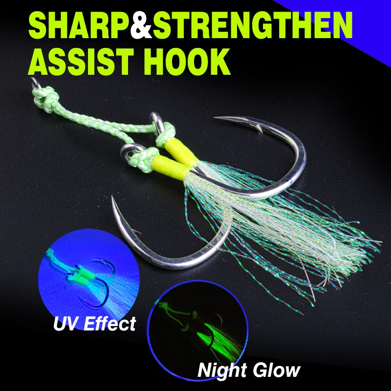 FJORD-anzuelo de pesca con plantilla de Metal, 3/0, 4/0, 5/0, doble brillo nocturno, anzuelos de agua salada de seda, 2 unids/bolsa, material de equipo de pesca - imagen 3