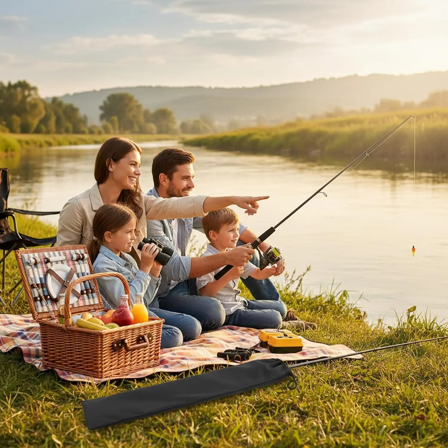 Bolsa de caña de pescar portátil, bolsa organizadora de tela Oxford impermeable para caña de pescar, dosel, palo de béisbol, accesorios de pesca