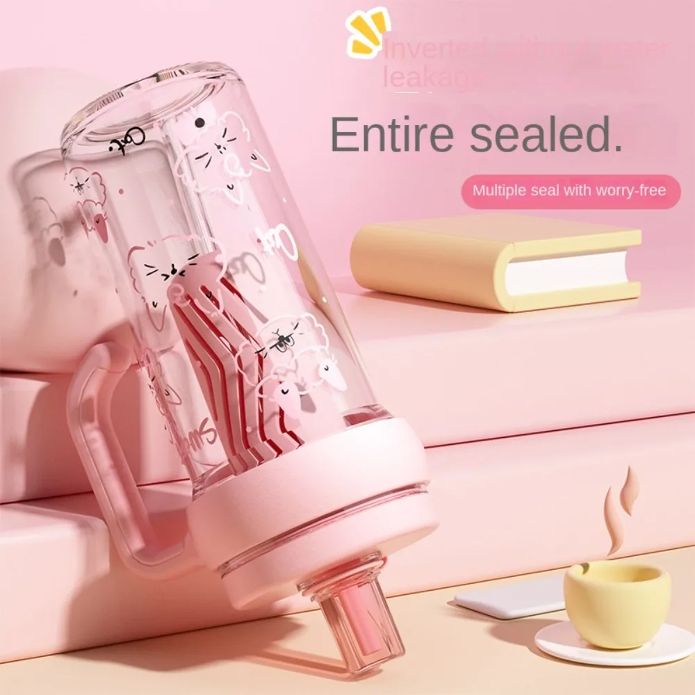 Taza de agua portátil de gran capacidad con dibujos animados, botella de agua de plástico resistente al calor de 800ml, botella deportiva de plástico a prueba de fugas para viaje