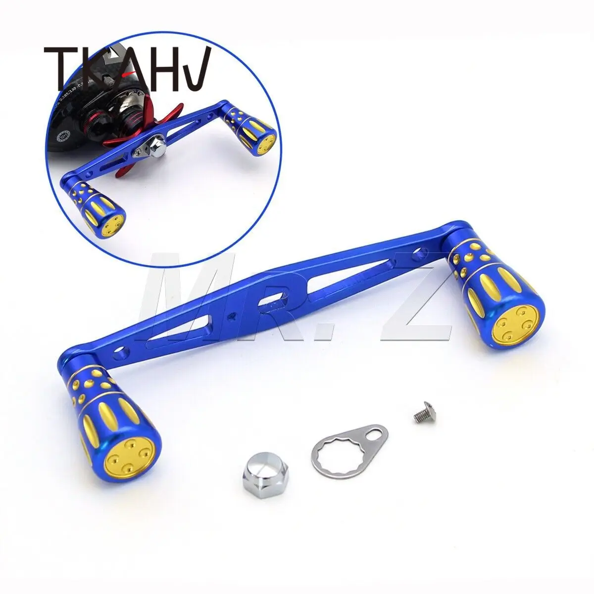 TKAHV-carrete de pesca Baitcasting azul, 103mm, mango Baitcast para Abu Black Max Daiwa Ryoga Shimano, perillas CNC de perfil bajo