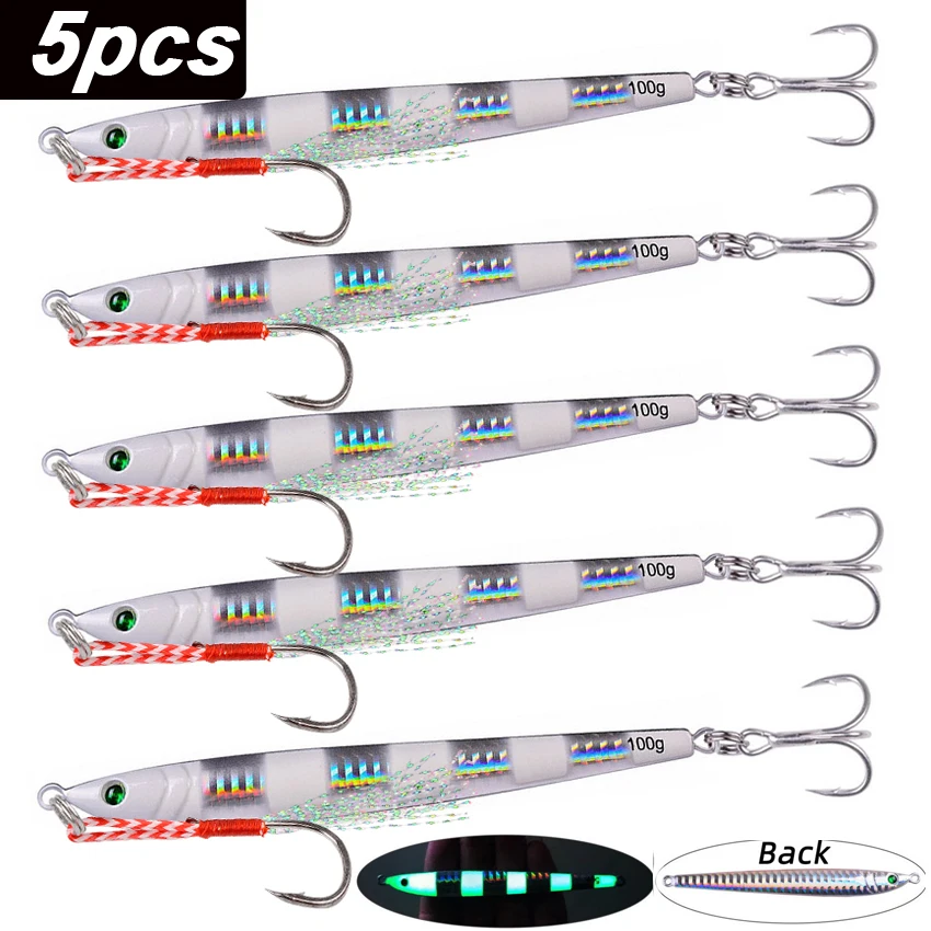 Señuelo de pesca con plantilla de Metal largo y lento, 5 piezas, 17g, 21g, 28g, 40g, 60g, señuelos de Jigging fundidos, cebo Artificial para peces de orilla, pesca de lubina - imagen 2