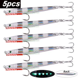 Señuelo de pesca con plantilla de Metal largo y lento, 5 piezas, 17g, 21g, 28g, 40g, 60g, señuelos de Jigging fundidos, cebo Artificial para peces de orilla, pesca de lubina